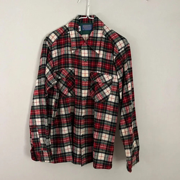 Vtg Pendleton Mens Multicolor Button Up Shirt M Stewart Plaid Wool Long Sleeve - Picture 4 of 6